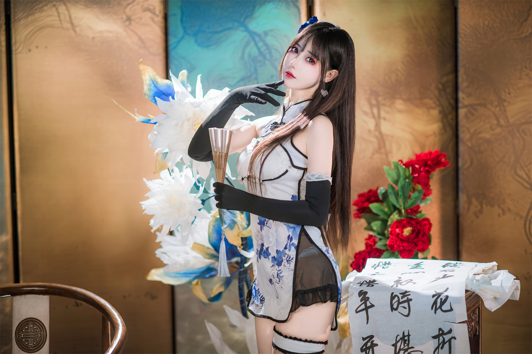 羽生三未瓶儿青花瓷旗袍25p_2