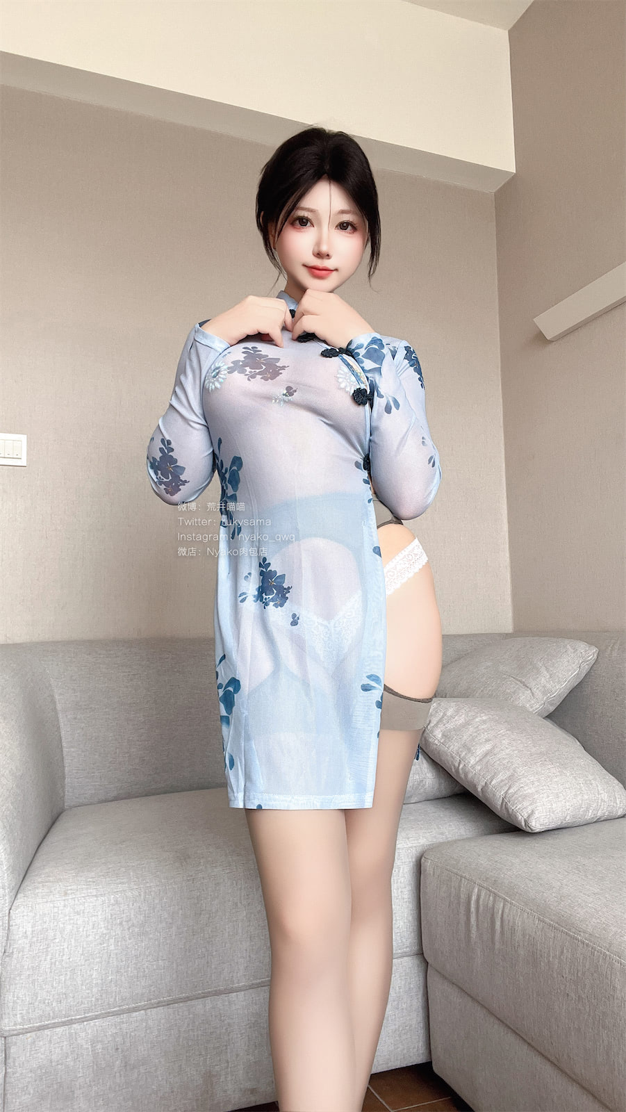 Nyako喵子自摄31号灰丝旗袍55p1v_4