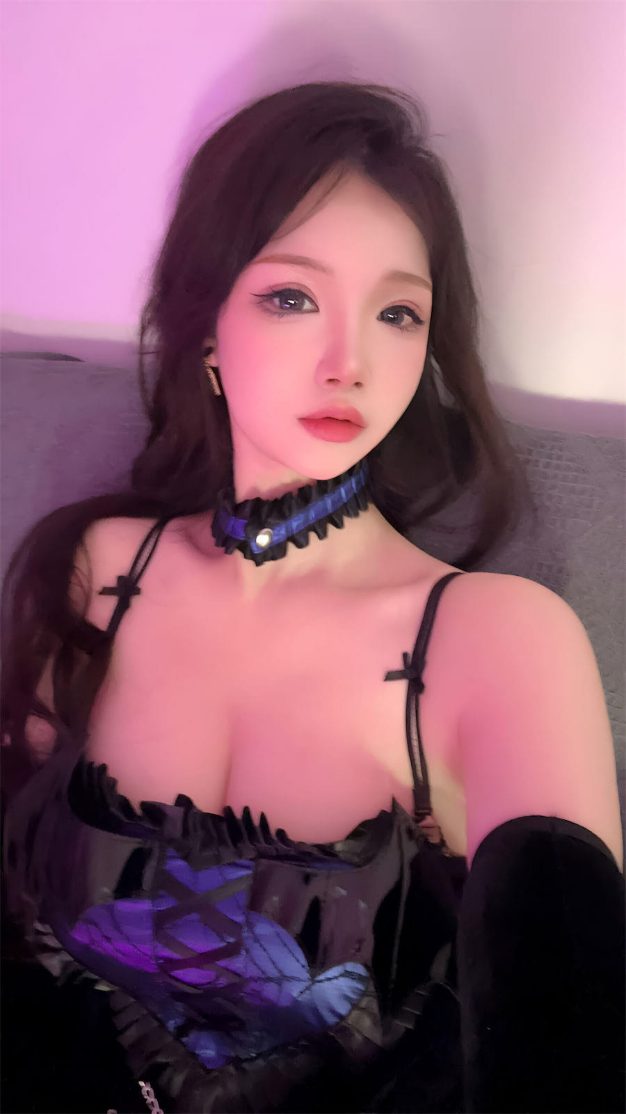 雪晴Astra蓝色蕾丝短裙53p1v